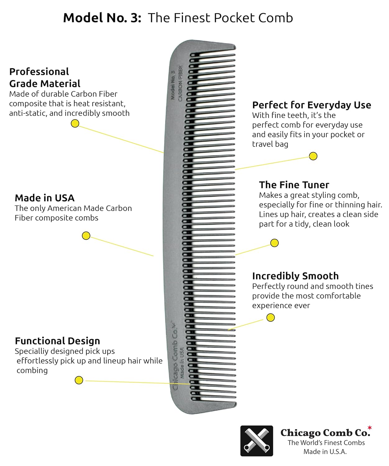 MEN'S COMB Chicago Comb Model No. 3 – LILY & ADORA®